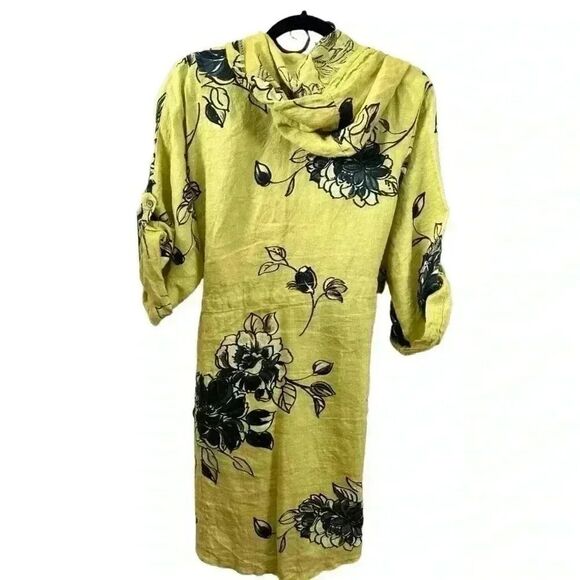 Chartreuse Linen Open Front Kimono/ Wrap Floral Print. A summer gem. - Picture 9 of 9